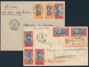 185084 - 1936-1937 sestava 2 dopisů; R-dopis s 7x Sc.66 50Cts DR POR