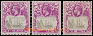 185161 - 1922 SG.104a, b, c, 3x Jiří V. Znak kolonie 6P šedá / pu