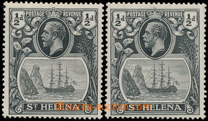 185162 - 1922 SG.97ga, 97gc, 2x George V. 1/2P Coat of arms grey-blac