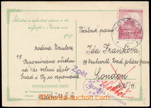 185559 - 1939 TRANSPORT ZASTAVENA  greeting card to England, returned