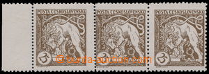 185871 -  Pof.28, 25h brown, horizontal strip of 3 with L margin, mix