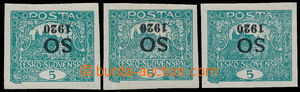 185960 -  Pof.SO3Pp, Hradčany 5h blue-green, comp. 3 pcs of imperfor
