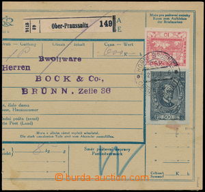 185976 - 1920 větší díl balíkové poštovní průvodky vyfr. mj.