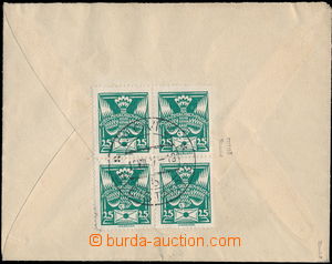 185987 - 1927 RETUŠ Reg letter franked on back side block of four 25