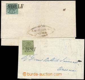 186001 - 1852 2 dopisy, Sass.2a, a 3a Znak 1Baj verde azzurro s před