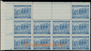186025 - 1940 Pof.48, Prague 10K blue, upper blk-of-12 with kupónovo