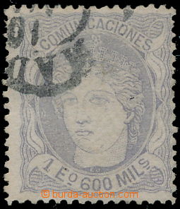 186061 - 1870 Mi.105, Hispania 1Esc 600Mill fialová, část DR MADRI