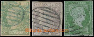 186062 - 1852-1855 Mi.13, 15, 31, Isabela 12Cs fialová, 5R zelená a