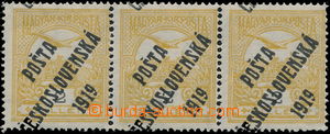 186238 -  Pof.90, 2f yellow, horizontal strip of 3, overprint types I
