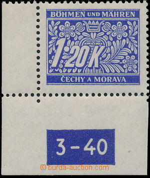 186606 - 1939 Pof.DL10a, 1,20K světle modrá (!), levý dolní rohov