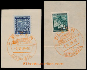 186648 - 1939 MOBILE POST OFF. (BUS)  2 pcs of cut-squares with forer