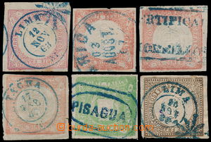 186848 - 1862-1868 Sc.12-14, Coat of arms Un Dinero red, 1 Peseta bro