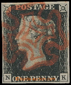 186849 - 1840 SG.2, Penny Black, black, plate 5, letters N-K; perfect