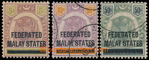 186851 - 1900 SG.4, 5, 8,  Malajský tygr 5C, 10C, 50C s přetiskem F