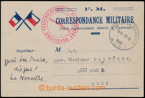 186873 - 1940 lístek francouzské polní pošty s přítiskem zaslan