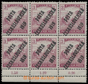 187017 -  Pof.102, 3f violet, block of 6 with lower margin and contro
