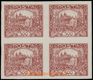 187021 -  Pof.25 Is, 500h brown, block of four; on reverse note by pe