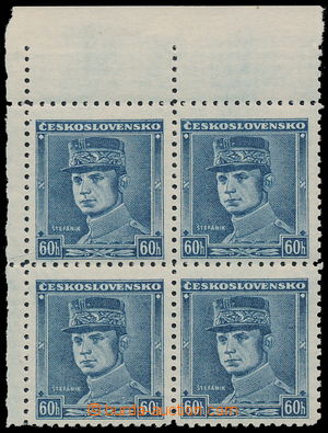 187046 - 1939 Alb.1, Blue Štefánik 60h, UL corner blk-of-4; quality