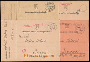 187066 - 1943-1944 sestava 4 lístků PP, vše s raz. PP 52, adresov