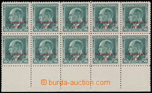 187215 - 1939 Alb.8, Beneš 50h green, blk-of-10 with lower margin, w