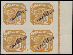 187230 - 1939 Sy.NV1, 2h hnědá, krajový 4-blok s posunutým přeti