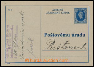 187236 - 1939 Sy.CAZ1, Adresný záznamný lístok 50h modrá, pošto
