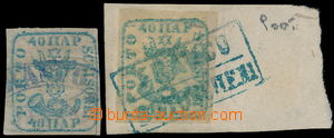 187295 - 1858 Mi.6a, b, Volská hlava 40Par modrá a zelenomodrá (na