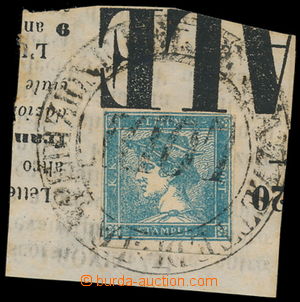 187302 - 1851 Ferch.6Ib, Blue Mercury on cut-square with Lombardy can