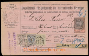 187308 - 1883 whole dispatch-note to Palermo, with 3+10+50Kr(!) with 