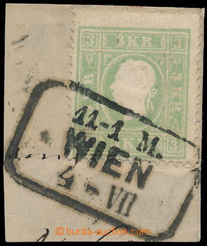 187309 - 1858 Ferch.12a, Franz Joseph 3 Kreuzer green on cut-square w