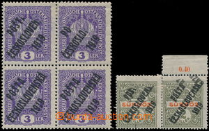 187324 -  Pof.33, 124, Crown 3h violet as blk-of-4 and pair Hungarian