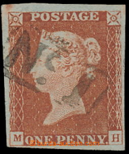 187325 - 1841 SG.8, Penny Red, letters M-H, with framed pmk No. 1; ev