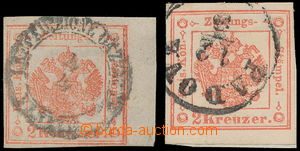 187334 - 1858 Novinové kolkové známky Ferch.2a, 2b, 2x Znak 2Kr, k