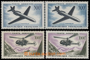 187417 - 1957-1958 Mi.1120, 1177, Airmail 500Fr Caravelle 2 shades, d