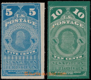 187448 - 1865 Sc.PR4, PR6, Newspaper stamps Washington 5C light blue,