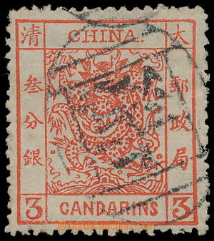 187452 - 1883 Sc.8a, Big dragon, 3 Candarins vermilion, strong paper,