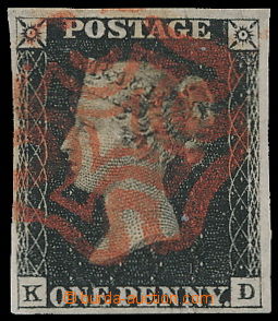 187501 - 1840 SG.2, Penny Black, black, plate, 5 letters K-D, nice pi