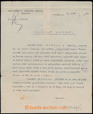 187778 - 1919 FRANCIE - USA  dokument Ministerstva národní obrany s