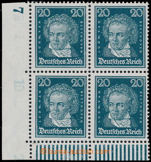 188005 - 1926 Mi.392x, Beethoven 20Pfg, lower left corner block-of-4 