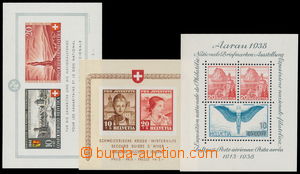 188093 - 1938-1942 Mi.Bl.4,6,7, sestava 3 luxusních aršíků, Aarau