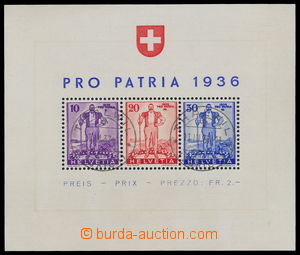 188095 - 1936 Mi.Bl.2, aršík Pro Patria, DR THALWIL 11.III.37; kat.