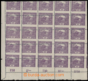 188139 -  Pof.11B, 25h violet, bottom corner block of 25 with control