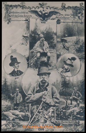 188199 - 1908 FRANZ JOSEF I. - Lovecký motiv, 8-okénková čb kolá