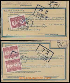 188369 - 1939-1940 comp. of 2 cut-squares from parcel dispatch-note a