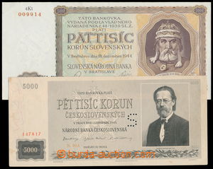 188577 - 1944-1946 Ba.74, 79, 80a, N5, sestava 4ks bankovek, 5000Kčs
