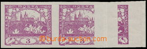 188684 -  Pof.2, 3h violet, horiz. marginal Pr with big part of folde