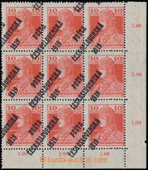 188754 -  Pof.119, Karel 10f červená, pravý dolní rohový 9-blok 
