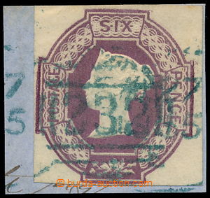 188862 - 1847 SG.60, Embossed 6P purpurová, na výstřižku s MODRÝ