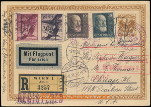 188869 - 1928 R+Let-KL do Chicaga; 10Gr Beethoven dofr. 10gr+30gr Hai