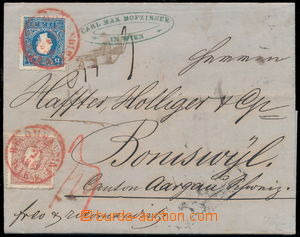 188879 - 1858 R-dopis do Švýcarska s 10+10+15Kr II. typy, červená